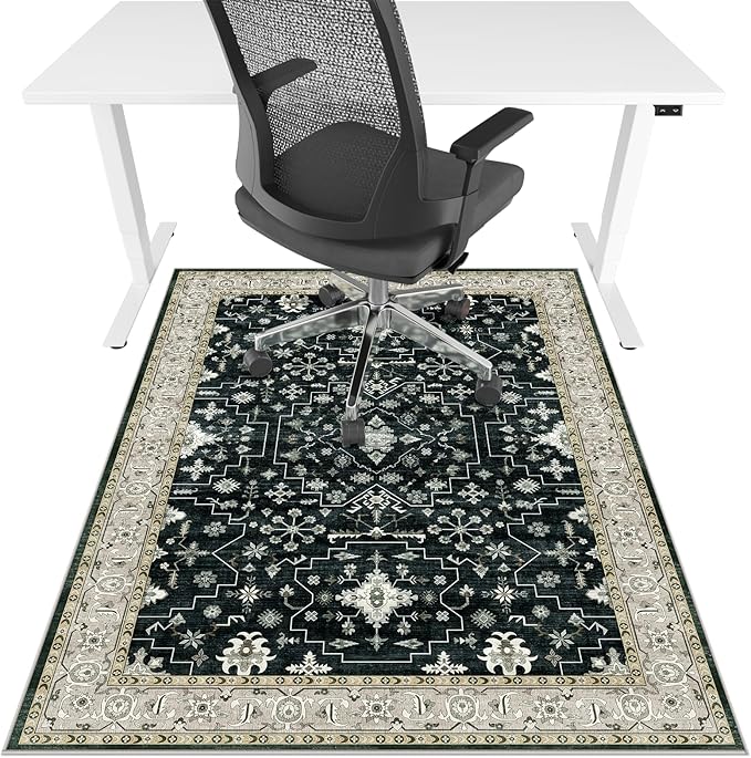 Office Chair Mat for Hardwood Floor&Tile Floor,36"X 48"-Frame Black White | Heavy Duty Desk Chair Mat for Hard Floors,Under Desk Rug for Rolling Computer Chair,Anti Slip,Low Pile Carpet Floor