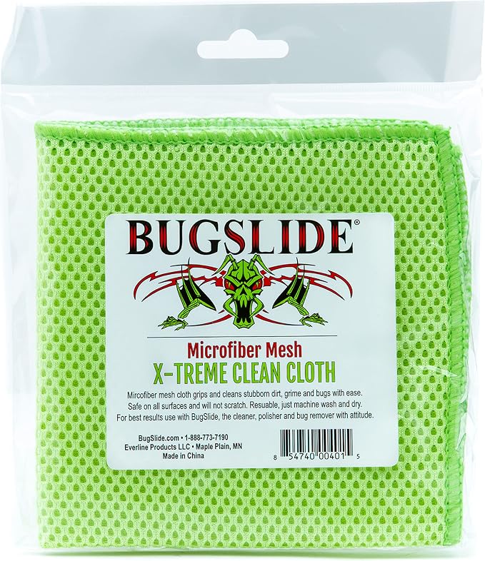 BugSlide Microfiber Mesh X-Treme Cleaning Cloth, No-Scratch Car Surfaces | Waffle weave mesh cloth for extra cleaning power. Use with all BugSlide products to clean and polish, no scratching.