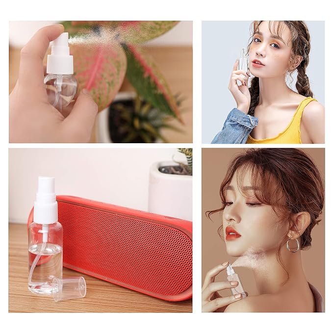 2 Pack Small Spray Bottles 1oz Clear Plastic Empty Refillable Mini Spritzer | Water Essential Oils Perfume Atomizer Spray Bottle, Fine Mist Travel Size Spray Bottles for Face Cleaning Gardening Skin Care