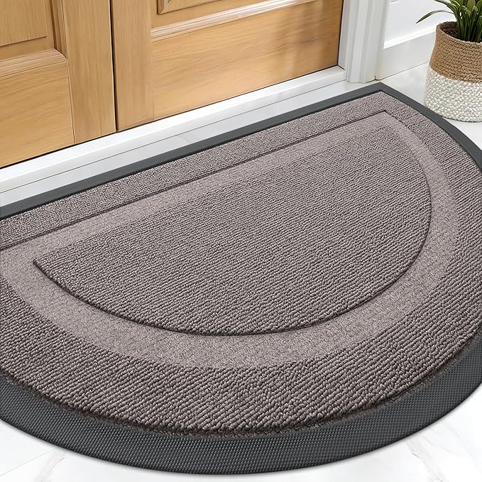 OLANLY Half Circle Front Door Mat Outside 29.5x17 All-Season Rubber Doormat | Taupe, Absorbent, Heavy-Duty, Stain and Fade Resistant, Waterproof Non-Slip Backing, Low-Profile Indoor Outdoor Entryway Mat