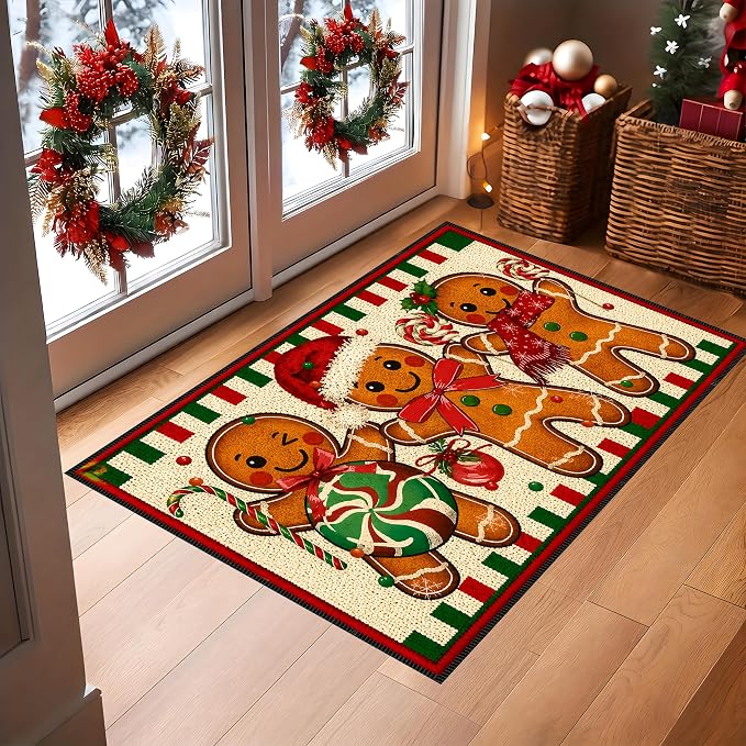 Gingerbread Christmas Rug 15.7x23.6 in, Faux Cashmere Non Slip Mat (Gingerbread Man, 15.7x23.6inch)