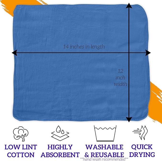 GREEN LIFESTYLE Shop Towels 12" x 14" 600 Pack - Blue Cotton Shop Towels, Cleaning Rags Bulk, Reusable Shop Rags, Absorbent Terry Cloth Towels for Garage, Automotive, Industrial and Housekeeping Use