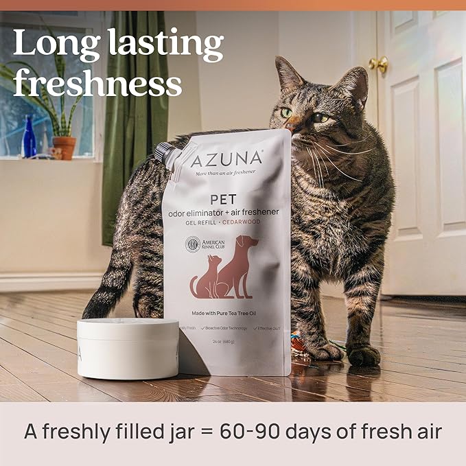 Azuna Pet Odor Eliminator for Strong Odor Gel | Pet Safe | 24oz Refill | Plant Powered | Dog and Cat Room Deodorizer | Pet Safe Air Fresheners for home | Cedarwood | Refill Only | Long Lasting