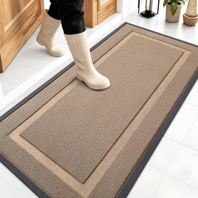 OLANLY Front Door Mat Outside 47x23, All-Season Heavy-Duty Rubber Doormat | Mocha, Absorbent, Stain and Fade Resistant, Waterproof Non-Slip Backing, Low-Profile Indoor Outdoor Floor Mat for Entryway