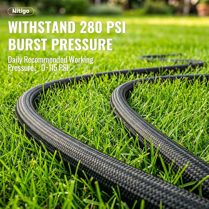 Nitigo Ultra Lightweight Garden Hose 50 FT, 2 Pounds | Wear-Resistant Nylon Outer Layer, Non-Expanding Flexible Water Hose, Kink-Free, 10-Function Sprayer, Burst 280 PSI, 3/4" GHT