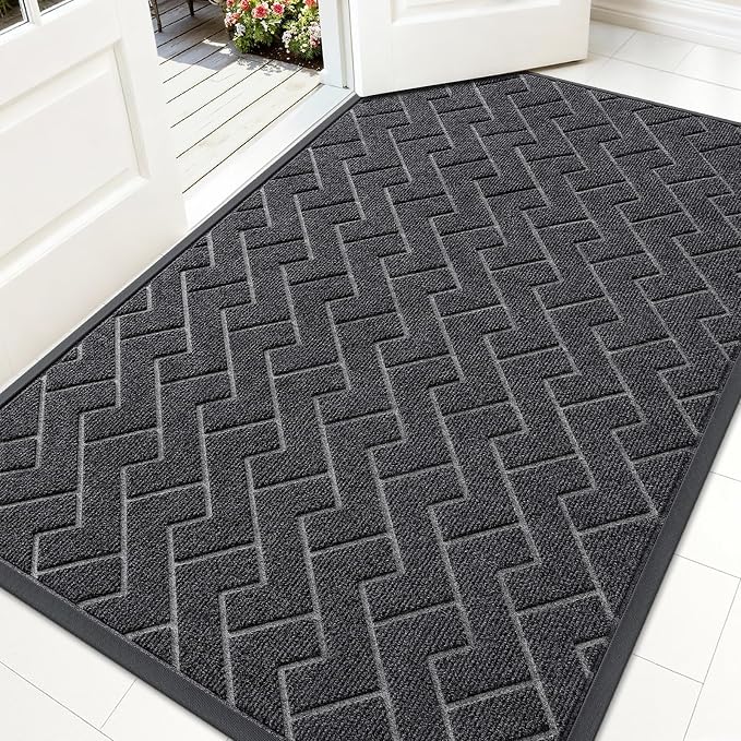 OLANLY Front Door Mat Outside 59x34, All-Season Absorbent Rubber Doormat | Grey, Heavy-Duty, Stain and Fade Resistant, Waterproof Non-Slip Backing, Low-Profile Indoor Outdoor Floor Mat for Entryway