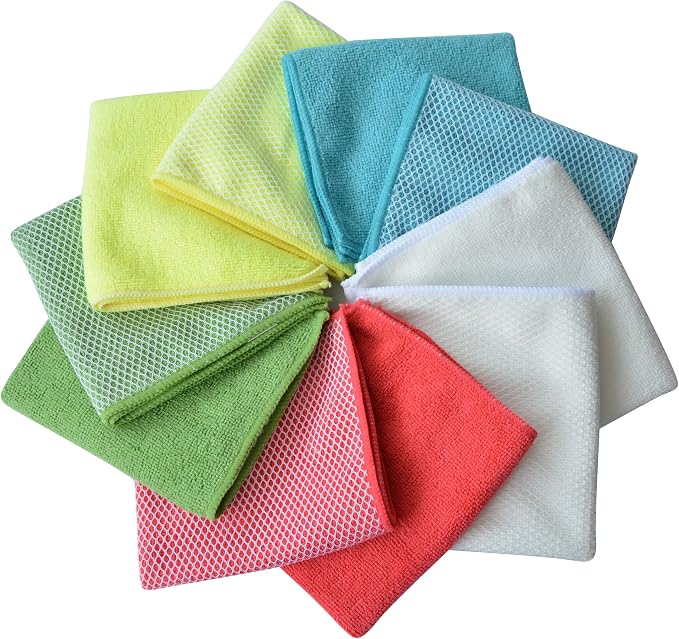 Dish Cloth for Washing Dishes Kitchen Washcloth Cleaning Cloth | 12x12inch 10pack Kitchen Towels Rags, Microfiber Cleaning Cloths, Wash Cloths with Poly Scour Side,Wholesale, Assorted