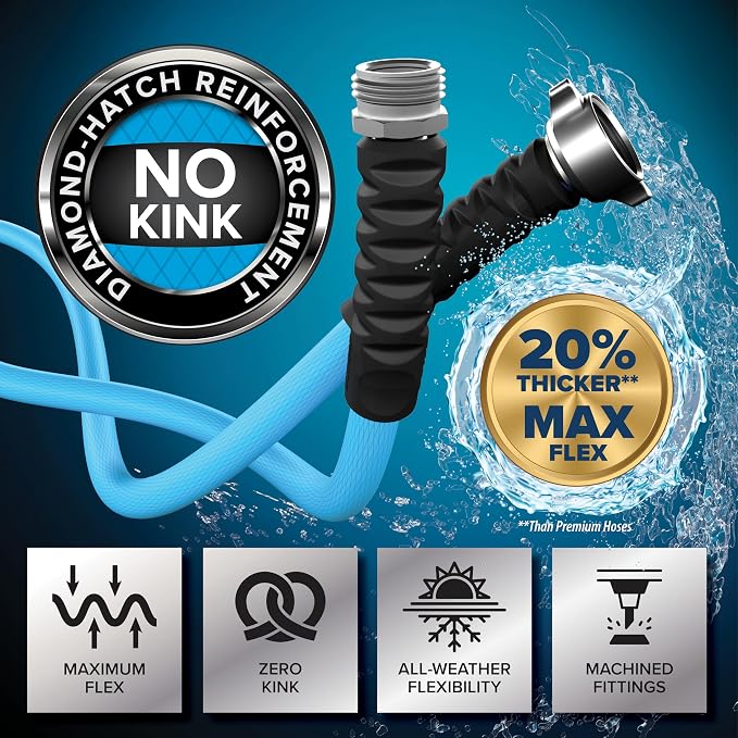Camco EVOFlex 25-Ft RV Drinking Water Hose - Features Extra Flexible Design w/Stainless Steel Strain Relief Ends - Lead-Free, BPA-Free and Phthalate-Free - 5/8” Inside Diameter (22591)