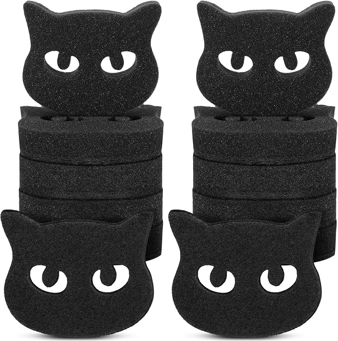Tioncy 12 Pack Halloween Black Cat Kitchen Sponges | Dual Sided Scrubber, Gothic Halloween Decor, Reusable Non Scratch Dishwashing, for Cookware Pot Boiler Pan Household