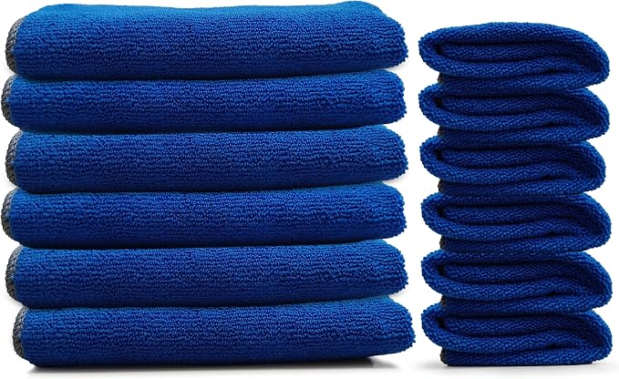 EvaClean Premium Microfiber Cleaning Cloth 16"x16" - Reusable, Washable, Non-Scratch, Microfiber Towels for Cleaning, Dusting, Polishing, High Absorbency & Durability, Blue, 12-Pack
