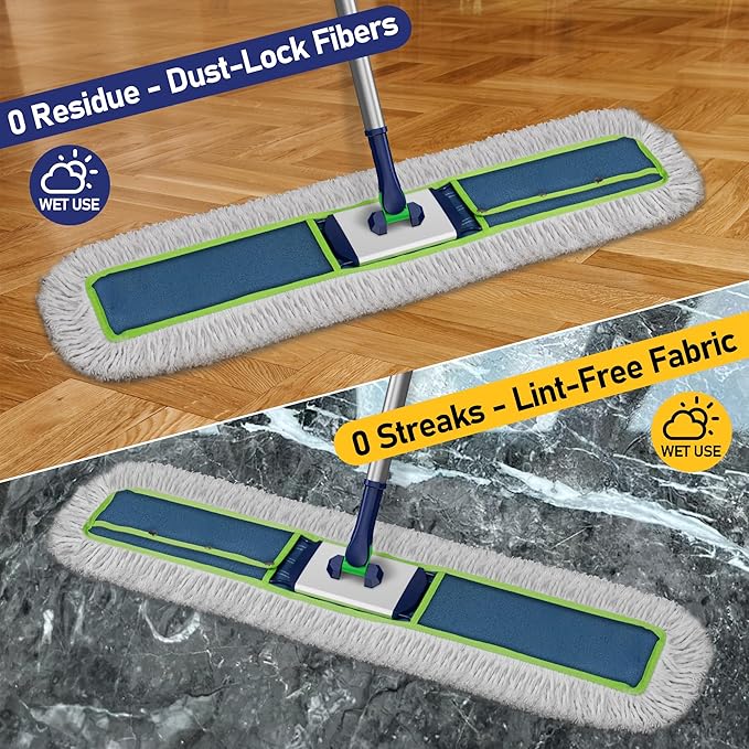 41" Large Commercial Dust Mop Push Broom for Janitor Dry Sweeping | Industrial Grade, 2 Heavy Duty Lint Free Pads, 43-57" Handle, 360° Swivel, Extra Wide for Garage Warehouse Gym Shop