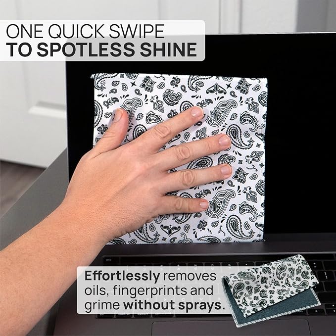 Microfiber Wholesale Quick Cloth Glasses Cleaning Cloths 8x8 Paisley White | 1-Pack with Case | Double-Sided Lens Cleaner Eyeglasses, Camera, Screens & Glass | Reusable Microfiber Glass Polishing Cloths