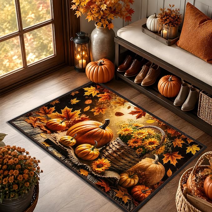 Fall Pumpkin Rug 15.7x23.6 in, Faux Cashmere Non Slip Floor Mat (Pumpkin, 15.7x23.6inch)