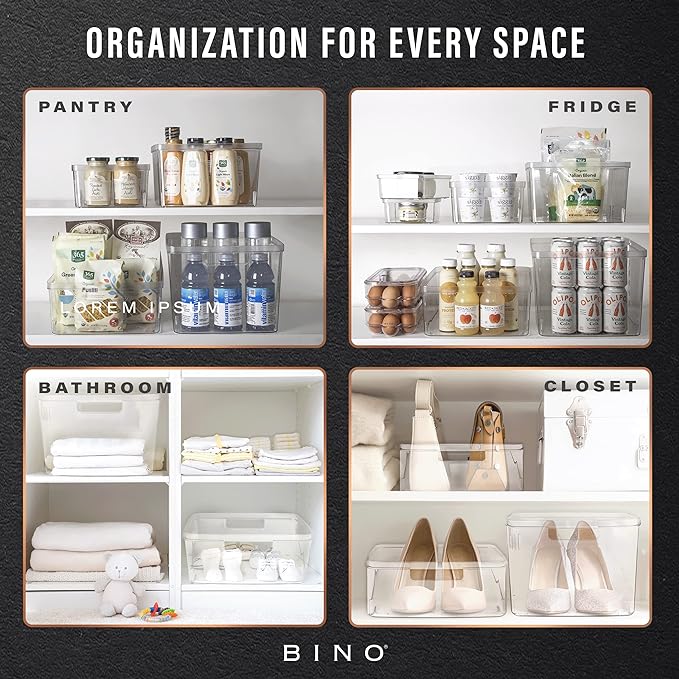 BINO | Plastic Storage Bins, X-Small - 15 Pack | THE LUCID COLLECTION | Multi-Use Built-In Handles BPA-Free Clear Storage Containers | Fridge Organizer | Pantry & Home Organization