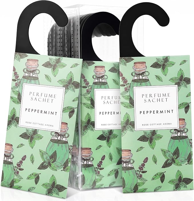 Large 12 Packs Peppermint Hanging Scented Sachets Long-Lasting Closet Deodorizer Air Freshener Fabric Refresher Odor Eliminator for Drawer Home Fragrance Gift Set