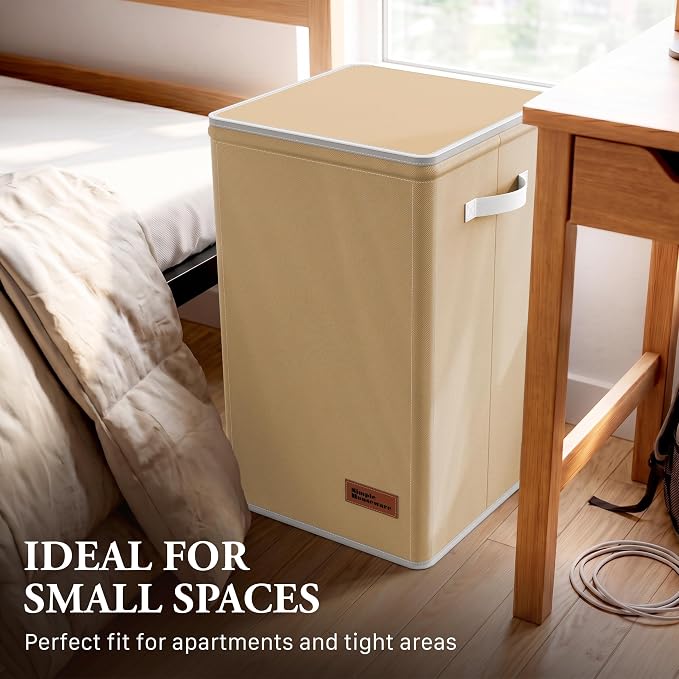Simple Houseware Foldable Laundry Hamper Basket with Lid and Bag, Beige | Heavy Duty 600D Polyester, Water-Resistant Surface