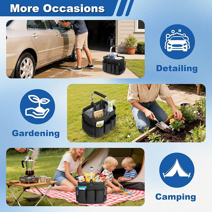 PGmoon Cleaning Caddy Organizer with Handle,Black | Cleaning Tote Bag with Multiple Pockets for Cleaning Supplies, Products Storage, Housekeepers, Kitchen Cleaning Supplies