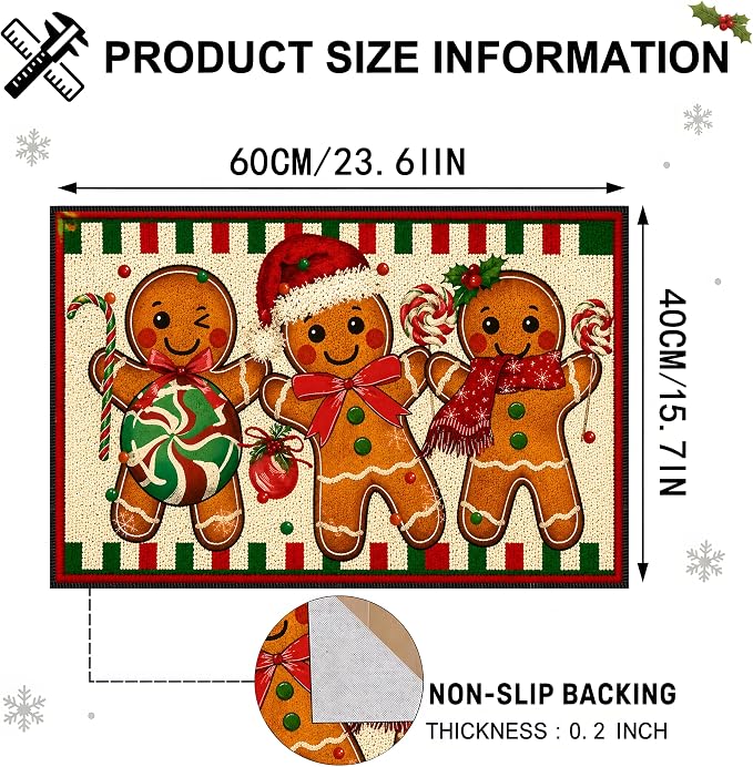 Gingerbread Christmas Rug 15.7x23.6 in, Faux Cashmere Non Slip Mat (Gingerbread Man, 15.7x23.6inch)