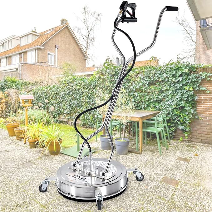 PWACCS 20" Pressure Washer Surface Cleaner with Wheels, Stainless Steel | Dual Handle & 4 Wheels, Power Washer Accessory for Driveway Sidewalk Patio Concrete Cement, 4500 PSI, 3/8" Quick Connect