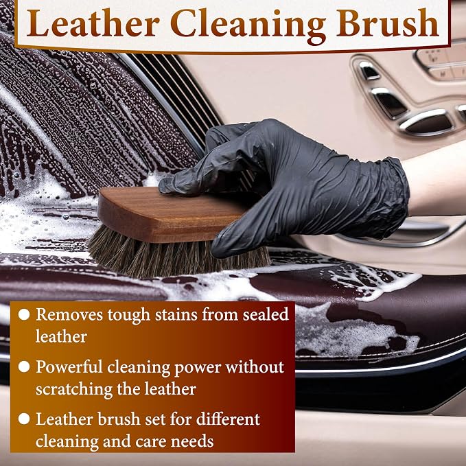 5 PCS Leather Brush Car Detailing, Horse Hair Brush, Car Cleaning Supplies | Car Interior Brush, Carpet Brush for Car Detailing, for Car Accessories Interior, Carpet, Upholstery, Furniture and Shoes