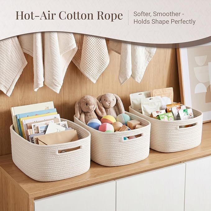 5 Pack Storage Baskets for Shelves, 17"x13"x7.5" & 7"x7"x3.5" | Cotton Rope Woven Baskets for Organizing, 2 Sizes Organizer Bins, Baskets for Shelves, Nursery, Toys, Closets, Laundry & Home