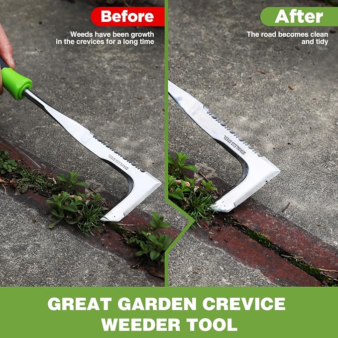 WORKPRO Crack Weeder, 12" Stainless Steel Crevice Weeding Tool | Soft Handle, L-Shaped Side-Walk Weed Puller Spatula, For Garden Lawn Yard Patio Terrace Paving Moss Garden Tool