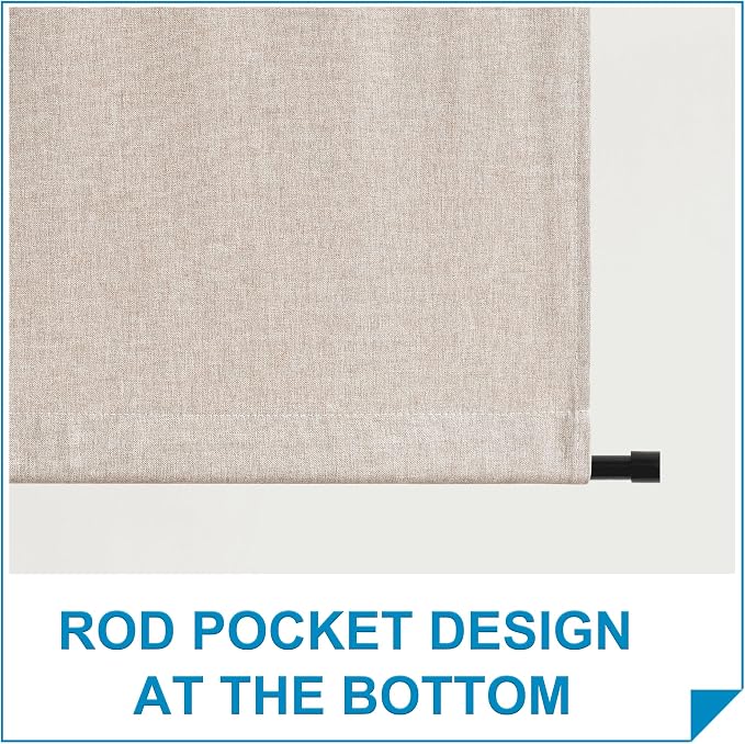 RYB HOME Linen Blended French Door Curtain, Shades Pull Down for Glass Door | Room Darkening, No Drill, Shades Portable for Patio/Office/Classroom, Privacy, Farmhouse Home Decor, W30 x L69, Khaki,1 Panel