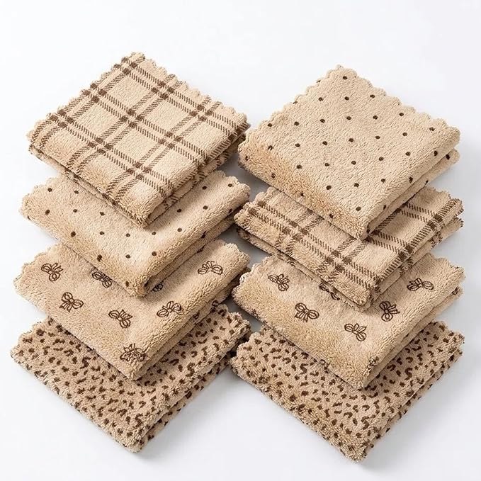 Microfiber Cleaning Cloth, 8pcs Dish Kitchen Towels 12 * 12'' | Quick Drying Ultra Soft Absorbent Towels for Cars, Wash Cloths, Lint Free Rags for House, Kitchen,Window, Taupe Floral