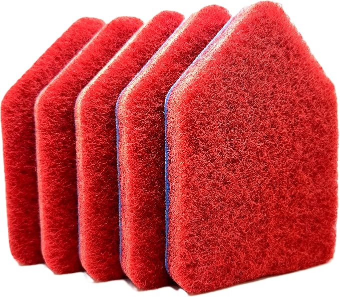 Red Scouring Pads, Fit Extendable Tub Tile Scrubber Brush | 5 Pack Scrub Pads Refill Replacement Pads for Cleaning Bathroom Kitchen Toilet Tile, Compatible Fit Moku, Yocada, Cleanhome