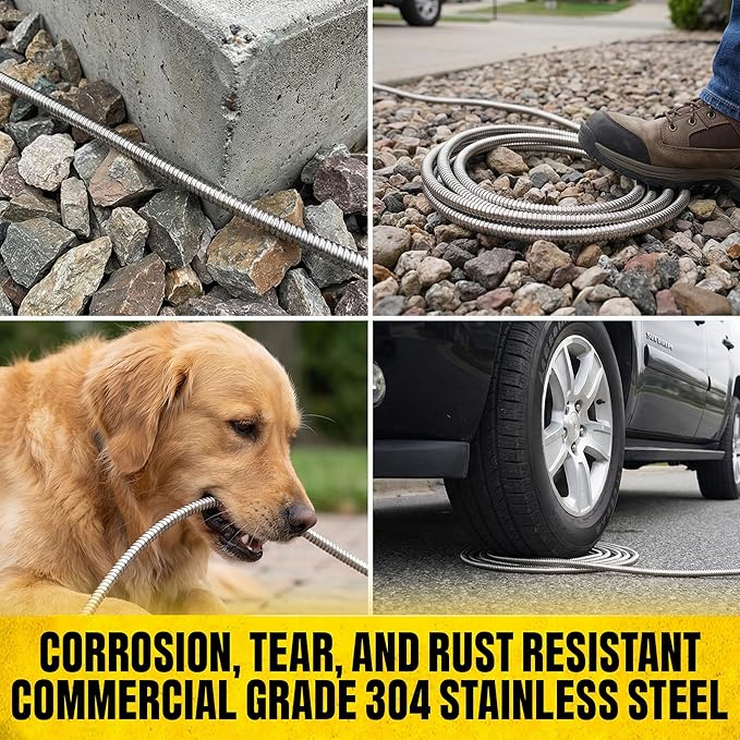 BIONIC STEEL 150 Ft Metal Garden Hose with Sprayer Nozzle | Non Kinking Design, Stainless Steel Heavy Duty Water Hose 150Ft x 5/8 in. Flexible & NON Expandable for Water Flow, 500 PSI