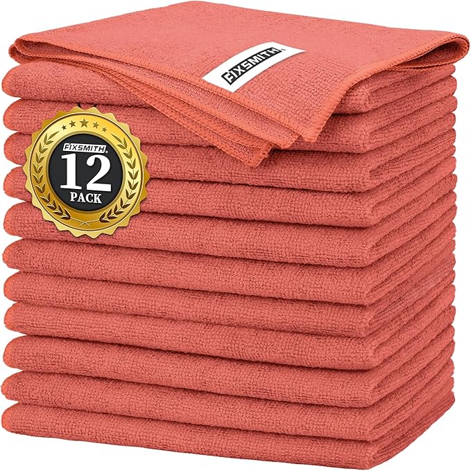 Red Microfiber Cleaning Cloth -Pack of 12, Highly Absorbent Cleaning Rags, 16"X12" All Purpose Cleaning Towels for Housekeeping, Kitchen, Car, Lint Free and Reusable Microfiber Towels