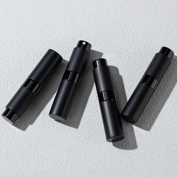Lulupack Travel Perfume Bottle Refillable - Cologne Spray Atomizer Mini - Small Travel Size Sprayer Empty for Refill Sample Container - Portable Fragrance Decant Dispenser for Men Women 8ml 4PCS Black