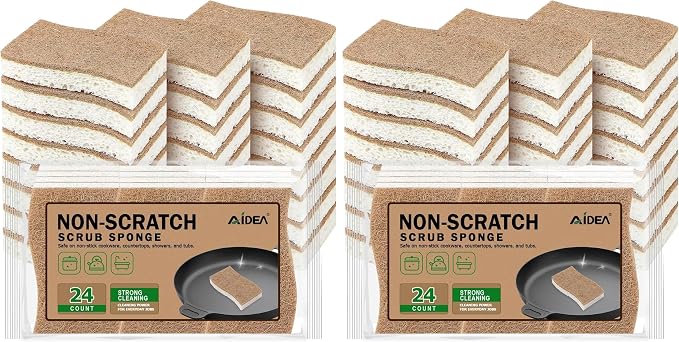 AIDEA Sponges Non Scratch, 24Count, Natural Sponge for Non Stick Cookware (Pack of 2)
