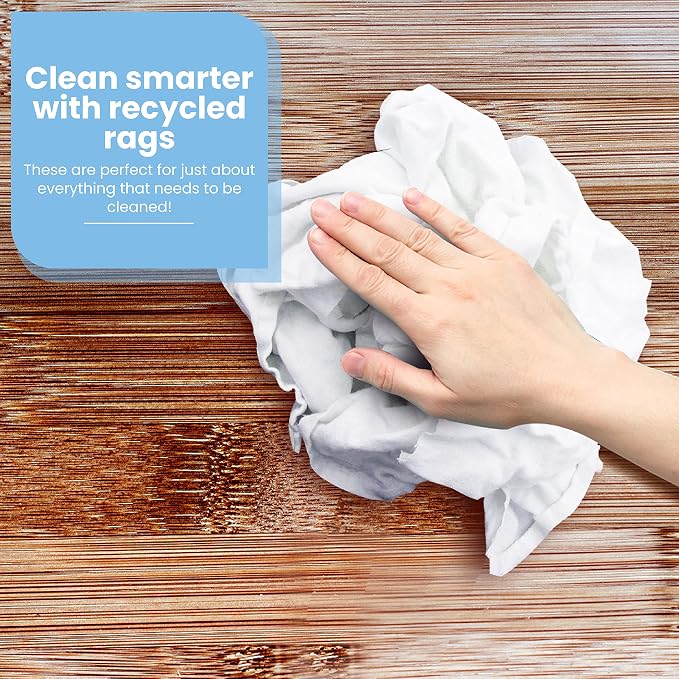 A&A Wiping Cloth Recycled Cut White Flannel Cleaning Rags, 10 Pound Box | Strong & Reusable All-Purpose Towels Perfect for Cleaning and Polishing, Staining, Maintenance, Heavy Spills