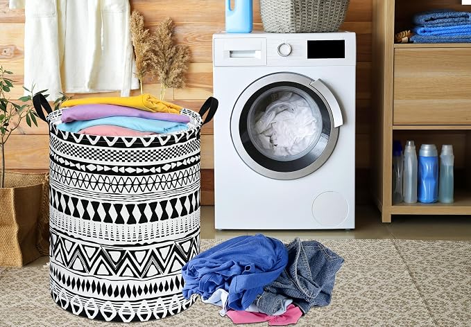 Round Laundry Hamper Storage Basket Fabric Material Storage Hamper Organization Basket, Storage Bin, Gift Box with Handles for Room