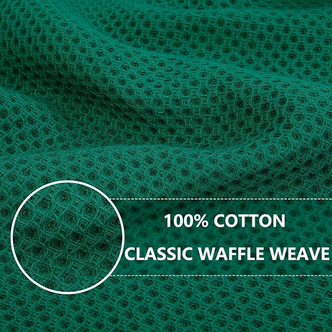 Homaxy 100% Cotton Waffle Weave Kitchen Dish Towels 6-Pack, Dark Green | 13 x 28 Inches, Ultra Soft Absorbent Dish Towels, Quick Drying Cleaning Towels
