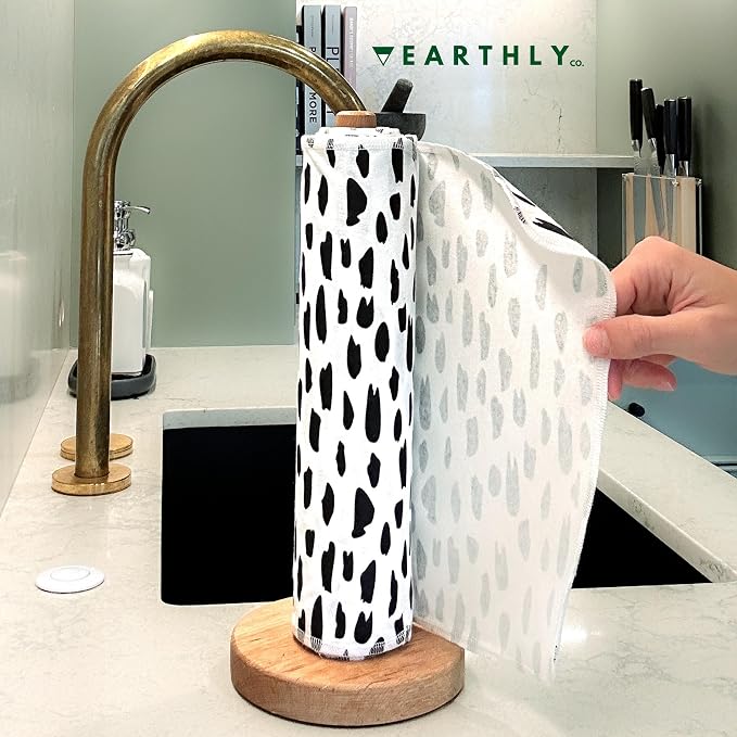 Reusable Paper Towels - 10 Pack - Roll of Washable Cotton Cloth Paper Towels - Paperless Reusable Napkins Cloth Washable - Absorbent + Long Lasting - Zero Waste Products - (Brushstrokes)