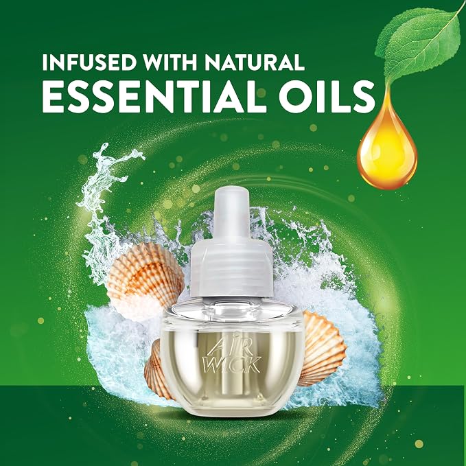 Air Wick Plug-In Scented Oil Refills, 5 Count, Calming Sea Spray & Breeze, Air Freshener, Essential Oils