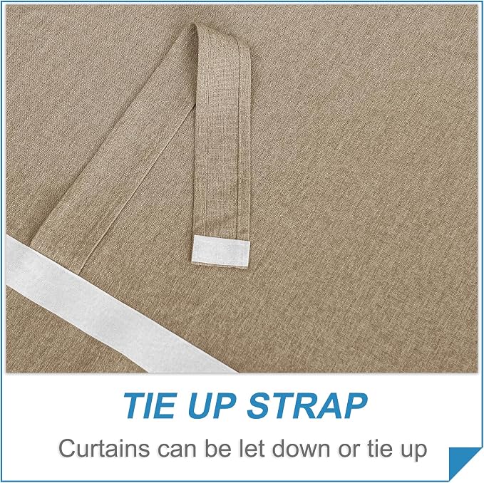 RYB HOME French Door Curtains for Patio Sliding Glass Door, Window Covering | Farmhouse Home Decor, Adhesive No Drill, Faux Linen, Room Darkening, Privacy Window Blinds, Tie Up, W26 x L69, Mocha, 1 Panel