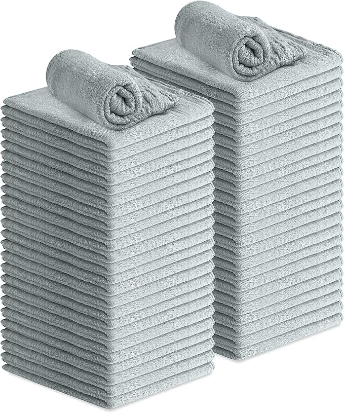 Avalon Towels Cotton Shop Rags – (Pack of 50) Size 12x14 Inches Cleaning Rags – Absorbent Shop Towels and Multipurpose Cleaning Towels for Automobiles, Industries, Garage and Homes (Grey)