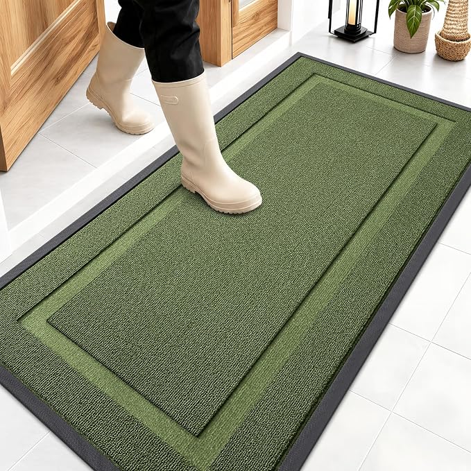 OLANLY Front Door Mat Outside 47x23, All-Season Heavy-Duty Rubber Doormat | Classic Green, Absorbent, Stain and Fade Resistant, Non-Slip Backing, Low-Profile Indoor Outdoor Floor Mat for Entryway