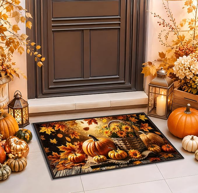 Fall Pumpkin Rug 15.7x23.6 in, Faux Cashmere Non Slip Floor Mat (Pumpkin, 15.7x23.6inch)