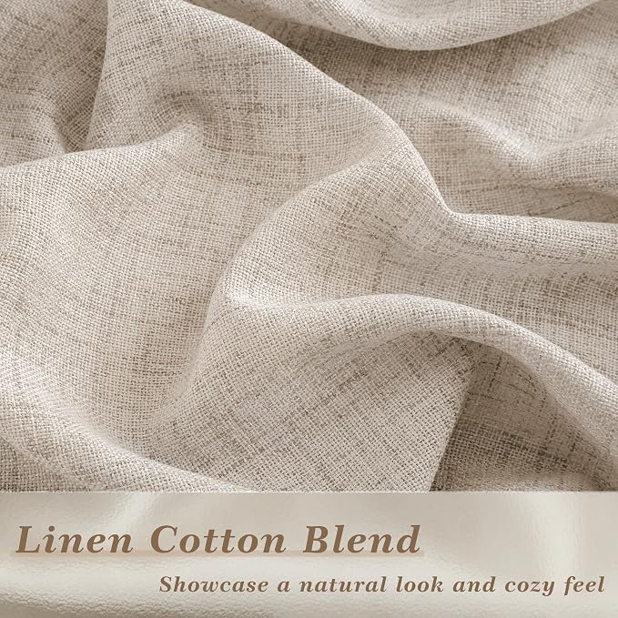 Semi Sheer Privacy Linen Curtains 98 Inches Long Tan Beige 2 Panels | Farmhouse Curtains, for Living Room Bedroom, 98 Inch Length Drapes, with Rod Pocket, Hook Belt, Light Filtering, W50 x L98