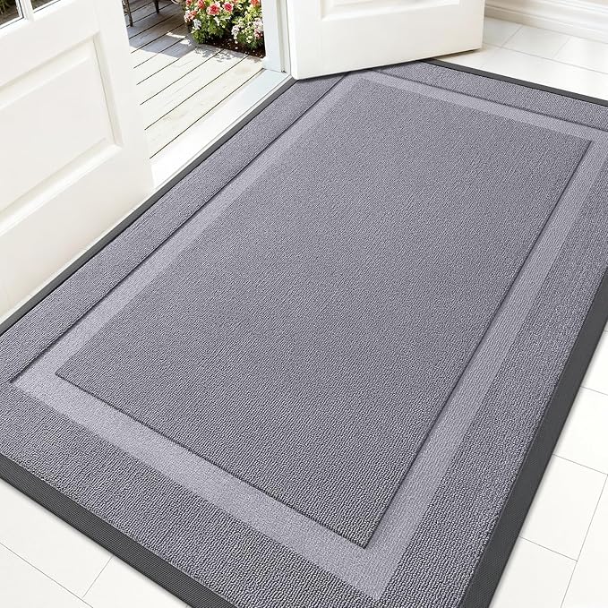 OLANLY Front Door Mat Outside 59x34, All-Season Heavy-Duty Rubber Doormat | Classic Gray, Absorbent, Stain and Fade Resistant, Non-Slip Backing, Low-Profile Indoor Outdoor Floor Mat for Entryway