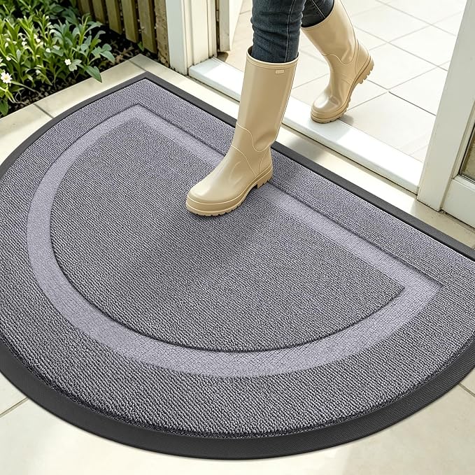 OLANLY Half Circle Front Door Mat Outside 35x23 All-Season Rubber Doormat | Classic Gray, Absorbent, Heavy-Duty, Stain and Fade Resistant, Non-Slip Backing, Low-Profile Indoor Outdoor Entryway Mat
