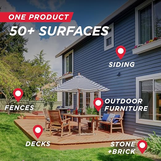 30 Seconds Outdoor Cleaner | Cleans Moss Stains from House, Vinyl Siding, Deck, Patio, Fence - 3 Capped Bottles, 1 Hose End Spray Attachment (64 Fl Oz (Pack of 6)