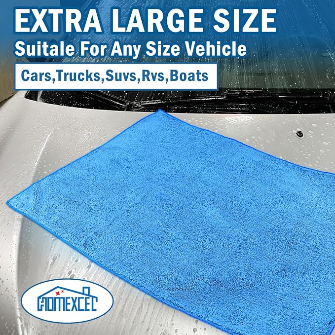 HOMEXCEL Professional Large Microfiber Car Drying Towels 2 Pack, 31" x 24" | Highly Absorbent, Lint Free, Scratch Free, Fast Drying, Absorbent Microfiber Towel for Cars SUVs RVs Trucks Boats, Blue