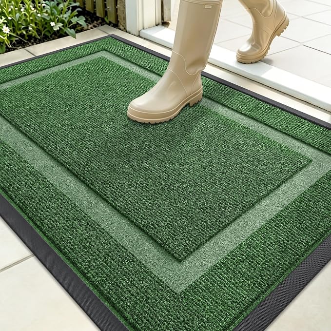 OLANLY Front Door Mat Outside 35x23, All-Season Heavy-Duty Rubber Doormat | Green, Absorbent, Stain and Fade Resistant, Waterproof Non-Slip Backing, Low-Profile Indoor Outdoor Floor Mat for Entryway