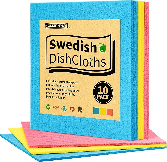 Swedish Dishcloths for Kitchen 10 Pack, Multicolor Dish Cloth, Absorbent Dish Towels for Kitchen, Multipurpose Cellulose Sponge Cloths, Reusable Paper Towels for Home & Kitchen