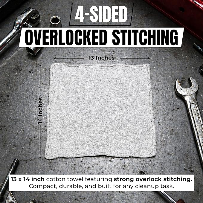 Premium White 100% Cotton Shop Rags Bulk, 150 Pack, 13”x14”, Reusable Lint Free Shop Towels, Commercial-Grade Cleaning Shop Cloths for Oil, Grease, Garage, Workshop, Industrial & Home Use